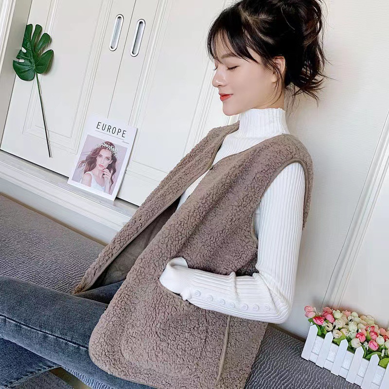 2023 faux lambswool vest women's new autumn and winter Korean style versatile women's waistcoat outer vest vest coat