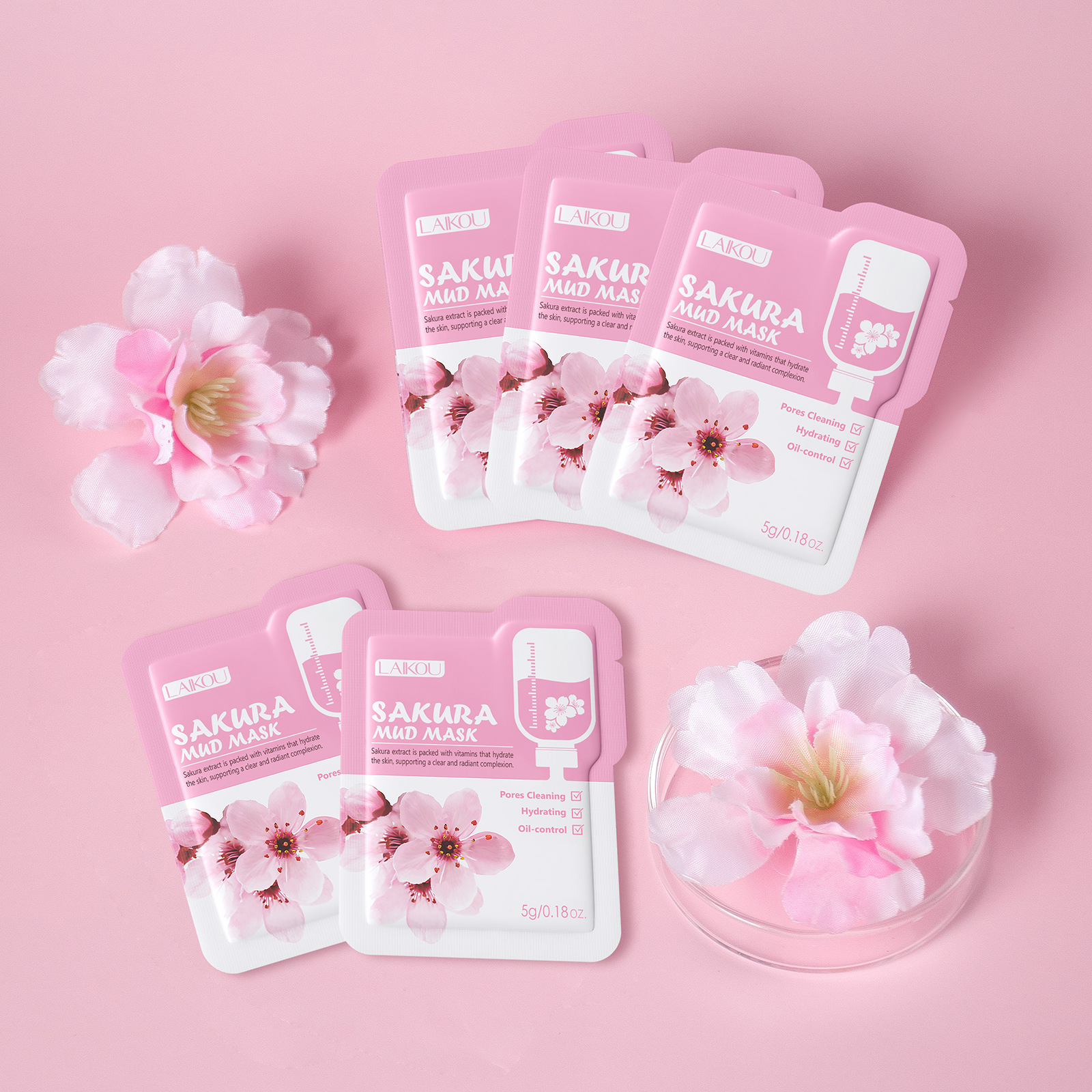 Laiko Sakura Mud Mask 1 Piece 5g Cleans Pores, Hydrates and Moisturizes Skin Care Products Manufacturer Export