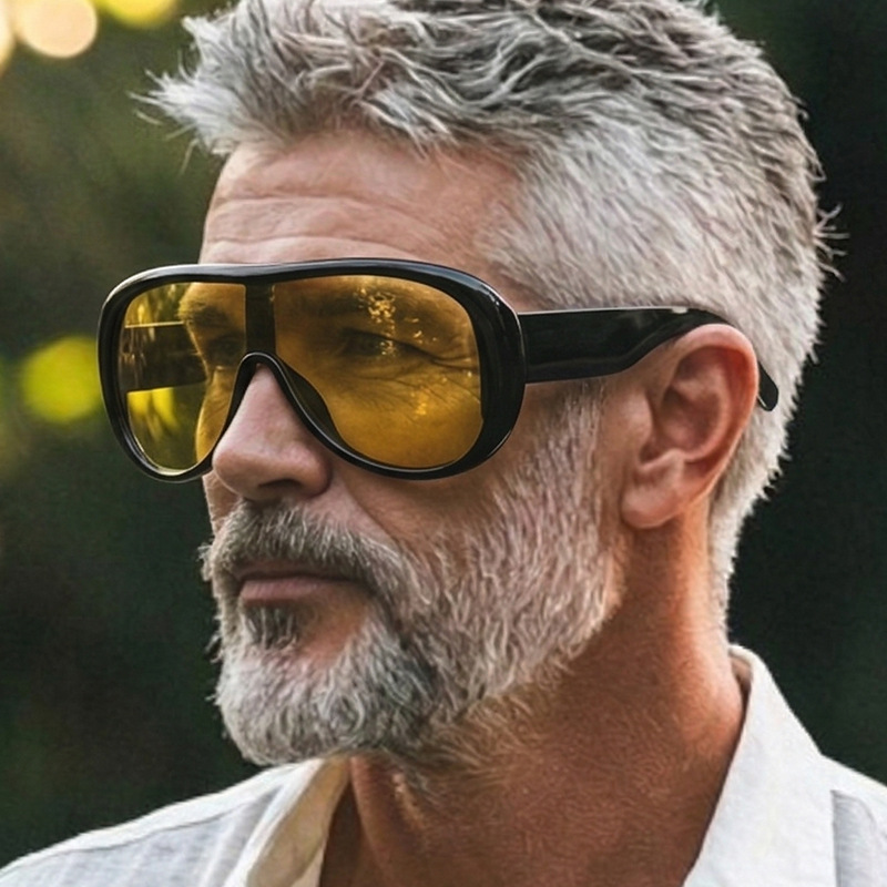 New Pilot-Style One-Piece Sunglasses, European and American Street Style, High-End Fashion Sunglasses with Large Frames, Trendy and Stylish