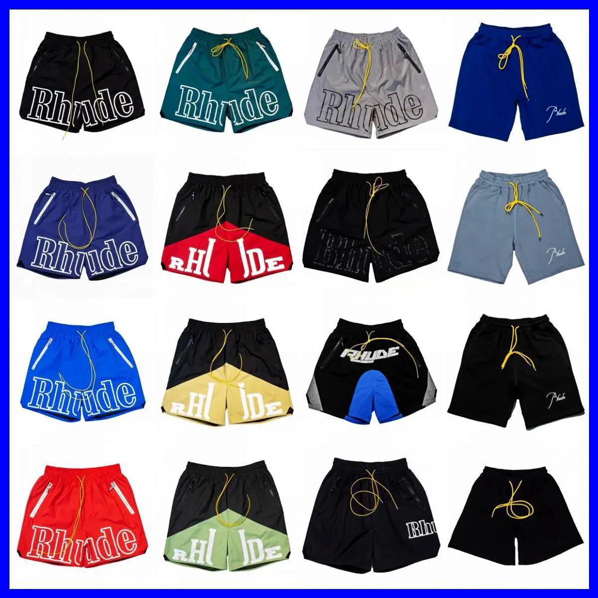 Rhude Shorts High Street Fashion Drawstring 3m Letter Reflective Hip-Hop Beach Five-Point Basketball Shorts Unisex Hip-Hop