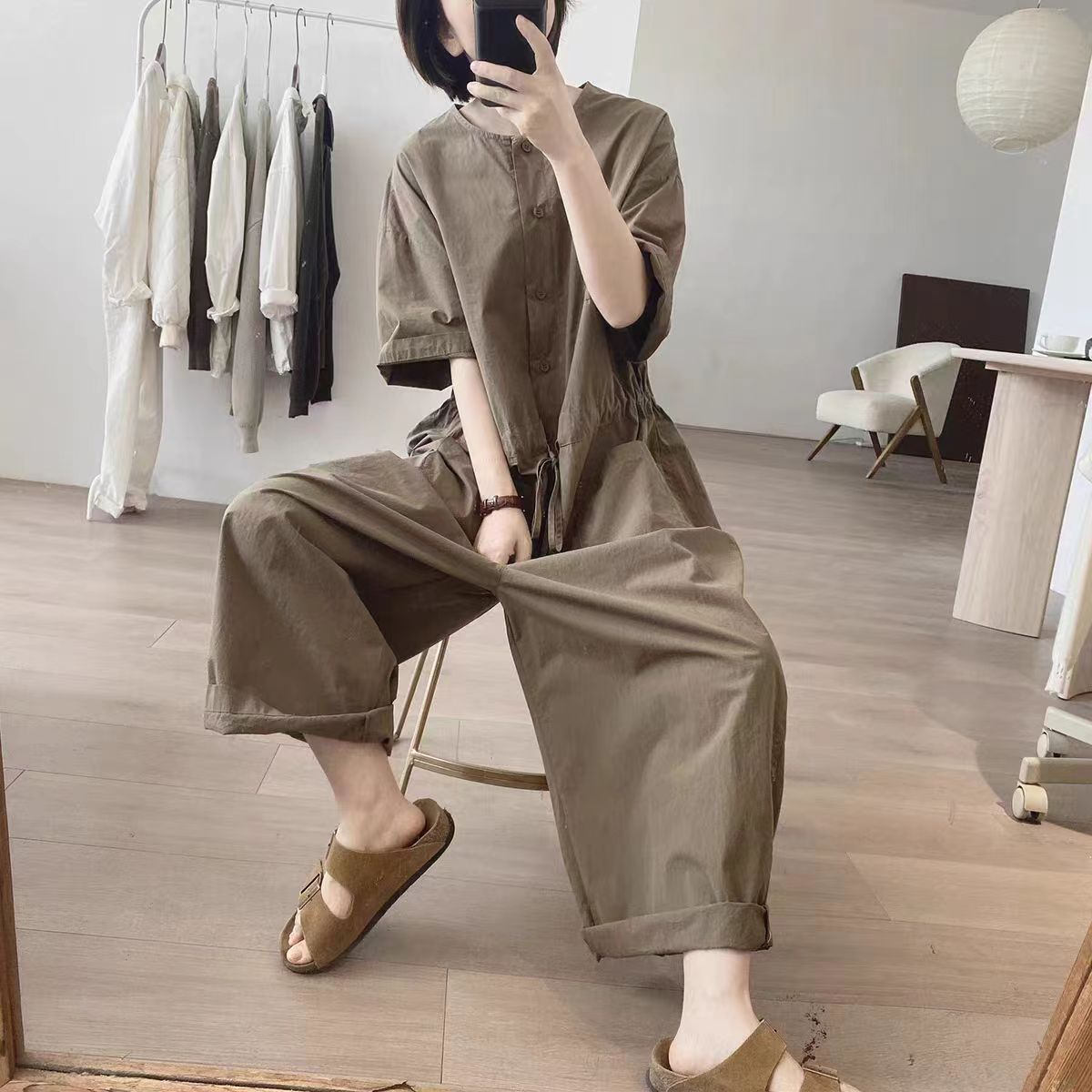Solid Color Wide-leg Pants Women's Summer New Loose plus size Slim-fit Korean Style Simple Niche Design Sense Overalls