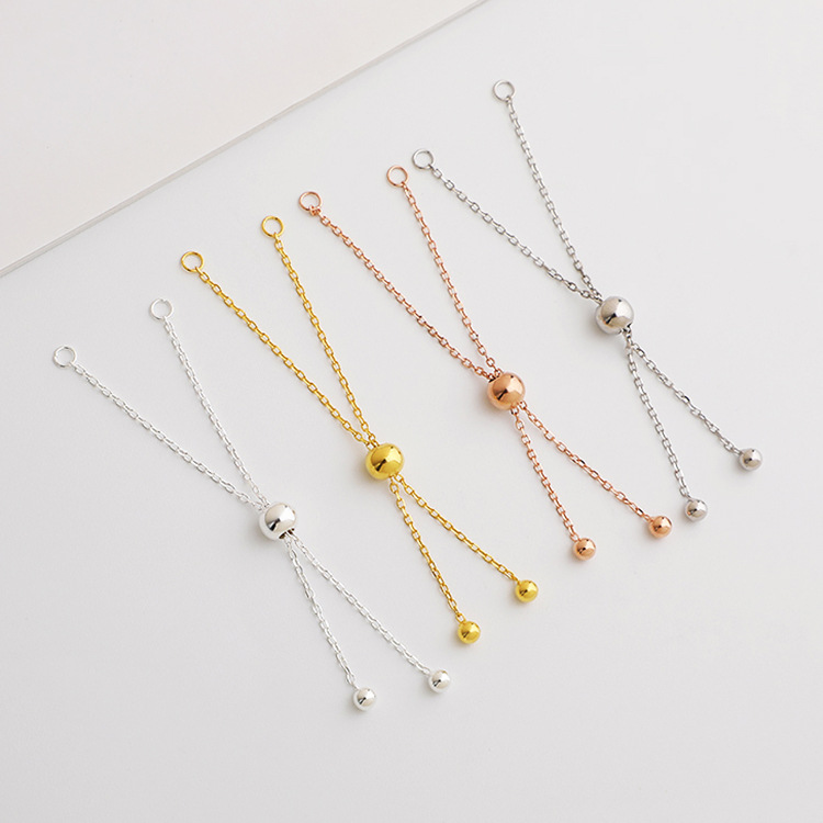 S925 Sterling Silver Gold Plated Cross Extended Chain DIY Beaded Crystal Necklace Bracelet Adjustable Chain Tail Chain Accessories