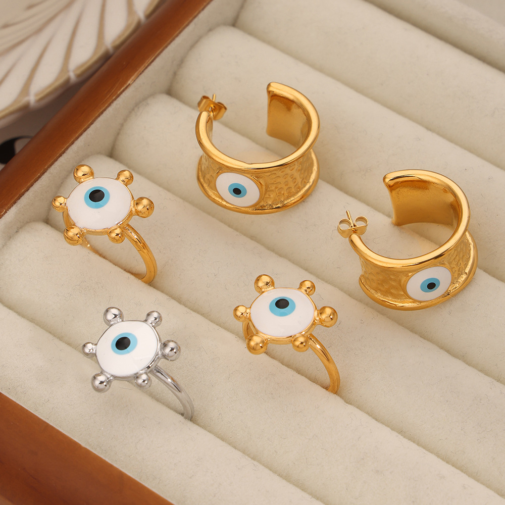 Korean Style Fresh and Elegant Simple Geometric Jewelry Weight Color Glaze Design Eye Shape Titanium Steel Jewelry suit