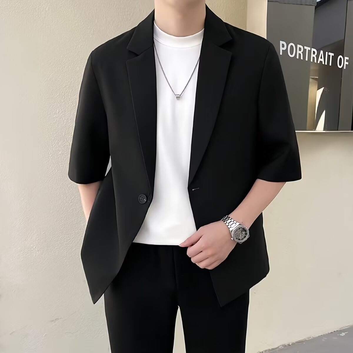 Light Mature Style Five-Quarter Sleeve Casual Suit Men's Top Summer Thin Korean Style Loose Mid-Sleeve Men's Suit Single Piece