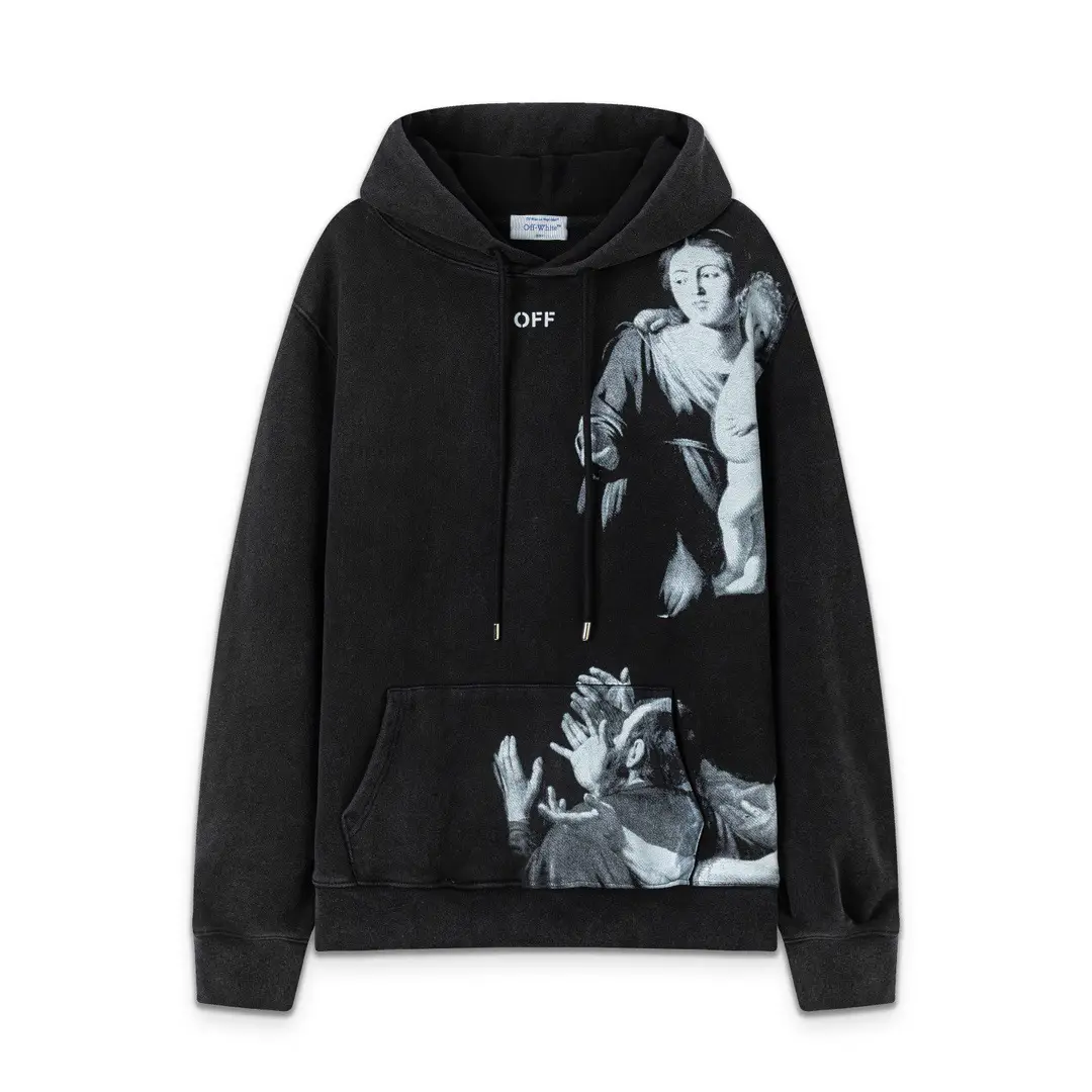 2025 Autumn and Winter Off 25Ss New Portrait Oil Painting Washed Hooded Sweatshirt for Men and Women, One Piece Wholesale