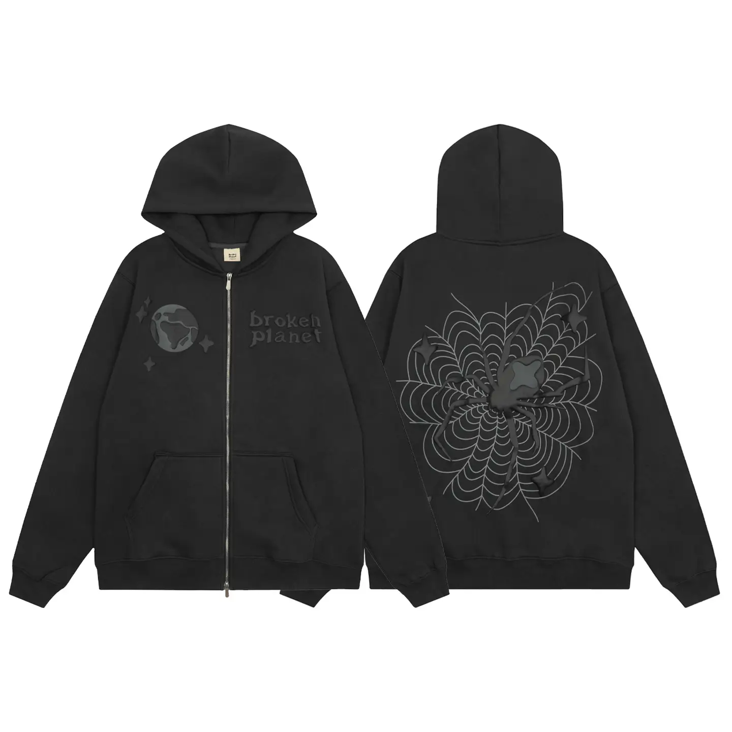2025 Cross-Border American High Street Spider Foam Casual Zipper Cardigan Jacket Loose Hooded Sweatshirt Couple Hoodie