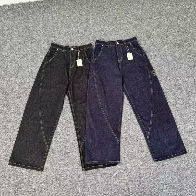 25 New Foreign Trade Mertra Embroidered Denim Pants European and American Trendy Casual Versatile Retro Straight-Leg Flared Pants for Men