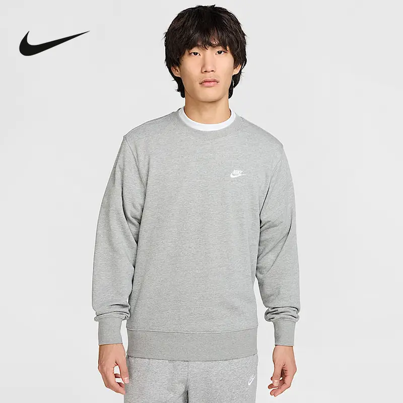 Nike Men's Knitting Terry Classic Embroider Small Label Black Pullover Round Neck Sweatshirt Fn3889-063
