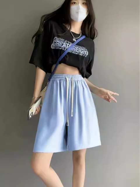 Ice Silk Sports Shorts Women's Summer Thin Dummy Loose High Waist Chiffon Suit Pants