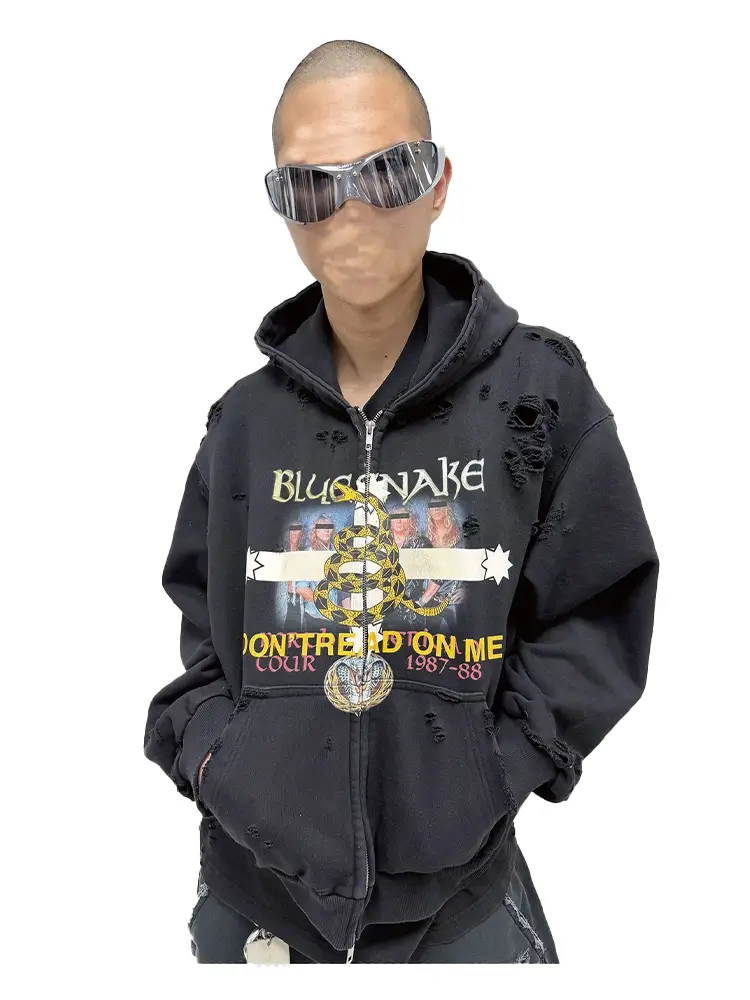 Foreign Oem] Project Gr Star's Same Style Year of the Snake Limited Band Print Zipper Hoodie Outwear