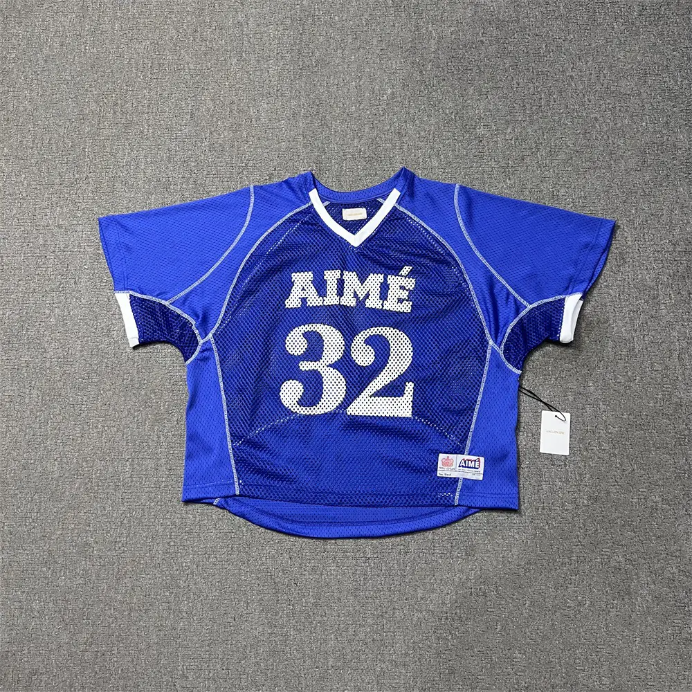 Aime Leon Dore Summer Loose Breathable Mesh T-Shirt Ins Athleisure V Neck Jersey Style Short Sleeves