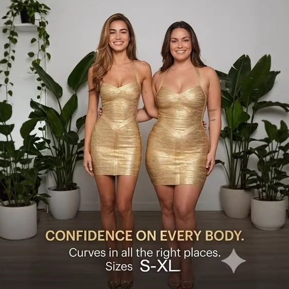 Cross-Border E-Commerce 2026 Hot-Selling Ready-To-Ship Party Strap Bandage Dress Sexy Gold Hot-Selling Women's Short Dress