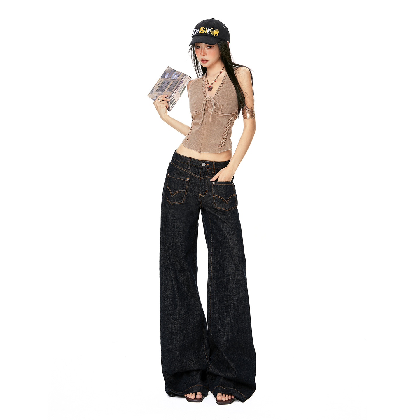 American-Style Low-Waist Wide-Leg Jeans for Women, 2026 Spring/Summer New Design, Loose Fit, Slimming Straight-Leg Floor-Length Pants