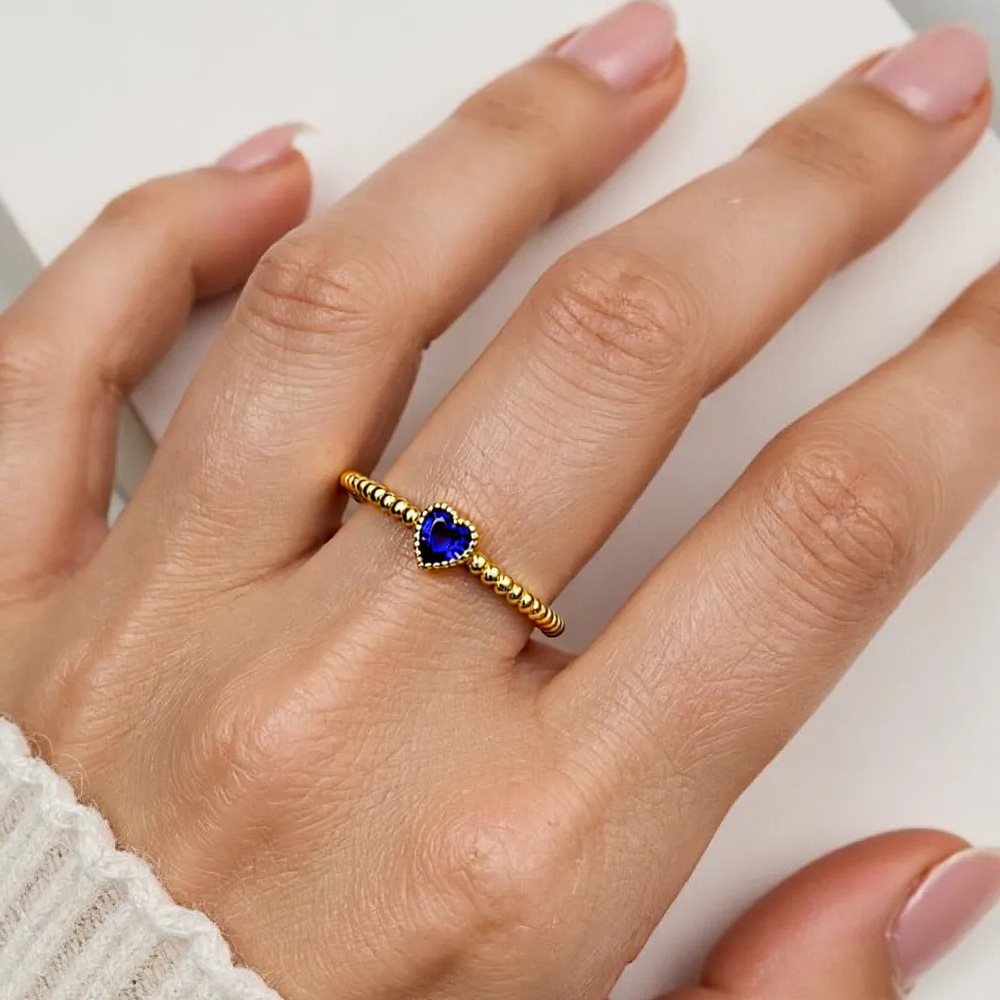 European and American Style, Simple and Elegant, Micro-Inlaid Colorful Heart-Shaped Zircon, Copper Plated with 18K Gold, Open Adjustable Heart-Shaped Ring for Women