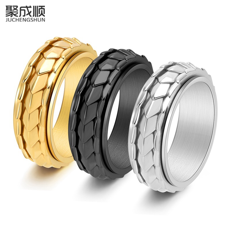 Cross-Border E-Commerce Original New Product Personalized Men's Dragon Scale Ring Titanium Steel Sweet Cool Style Rotatable Ring Jewelry Wholesale