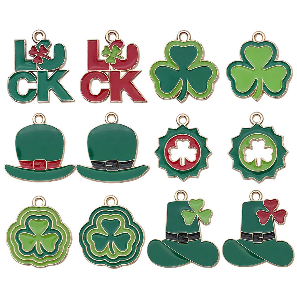 Top Hat Luck Clover Oil Drop Earrings Necklace Pendant Clover Irish Festival Pendant DIY Jewelry Accessories