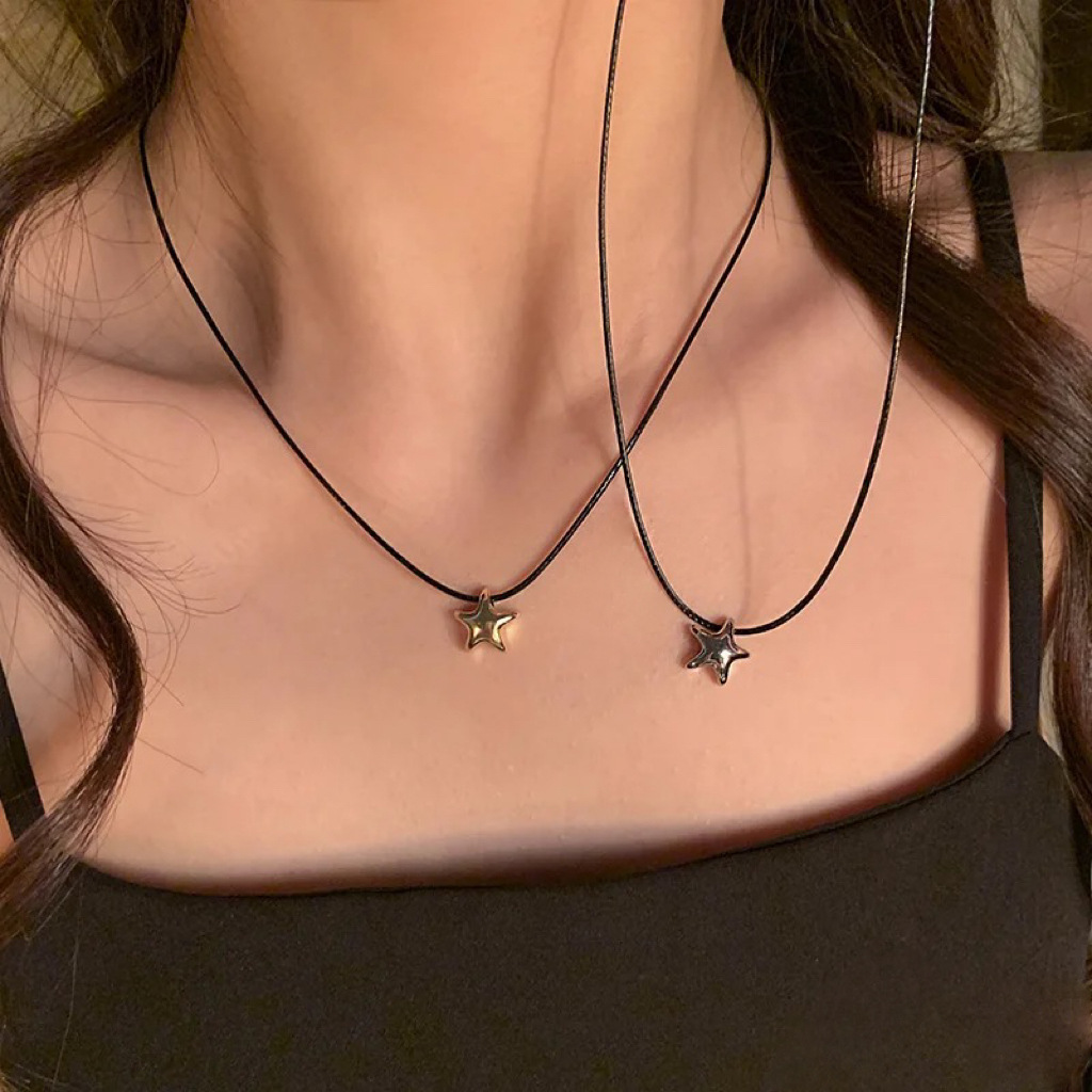South Korea Niche Black Rope Star Necklace Women's Small Cute Five-pointed Star Pendant Adjustable Neckchain Clavicle Chain