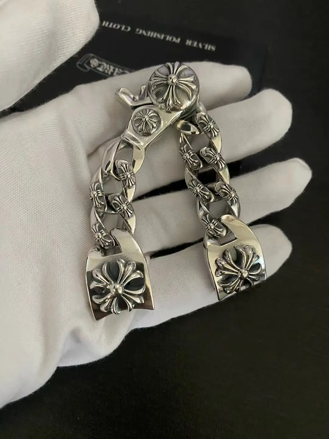 925 Sterling Silver Cross Flower Watch Chain Accessory Retro Punk Stylish Watch Accessory Retro Buckle Aquaman Watch Strap