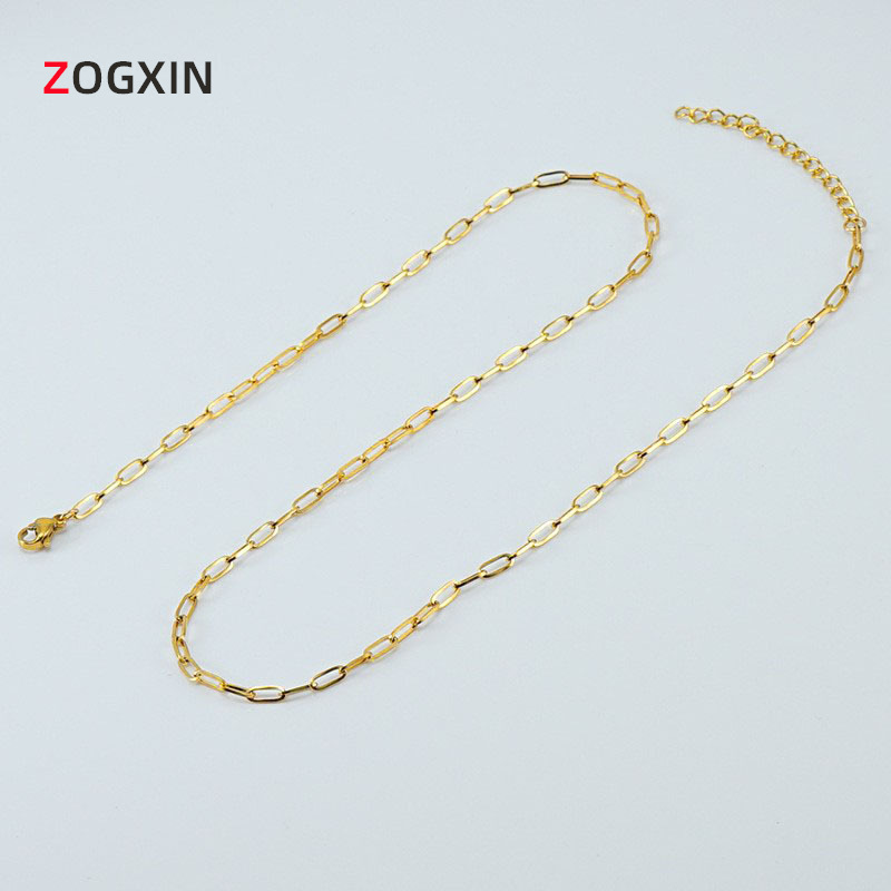 European and American Titanium Steel Plated Real Gold Paper Clip Chain Bracelet Necklace Fashion Simple Versatile Clavicle Chain DIY Jewelry Chain