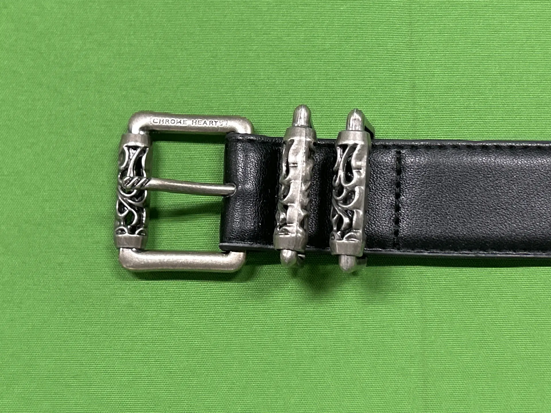 Chrome Hearts Black Leather Belt with Silver Buckle