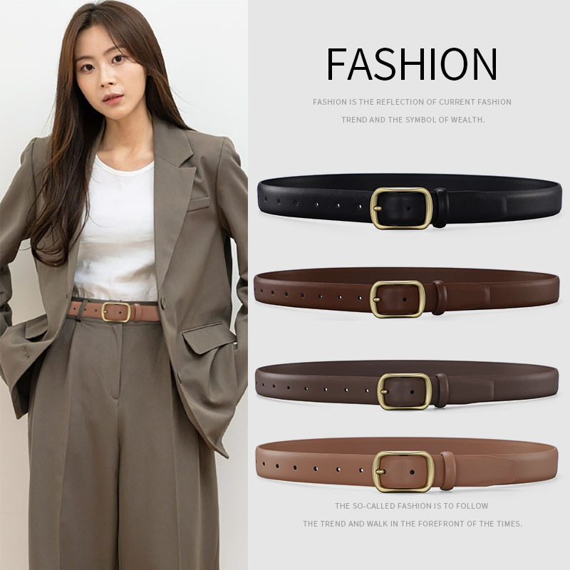 Women's Belt with Pin Buckle, Genuine Leather, Versatile, Decorative, Simple, Suitable for Jeans, Suits, Skirts, High-End Feel