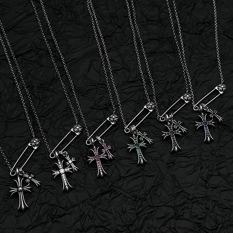 Aeteey Pin Cross Necklace for Men and Women, Sweater Chain, High-End Jewelry Pendant, Clavicle Chain, Layered Accessories