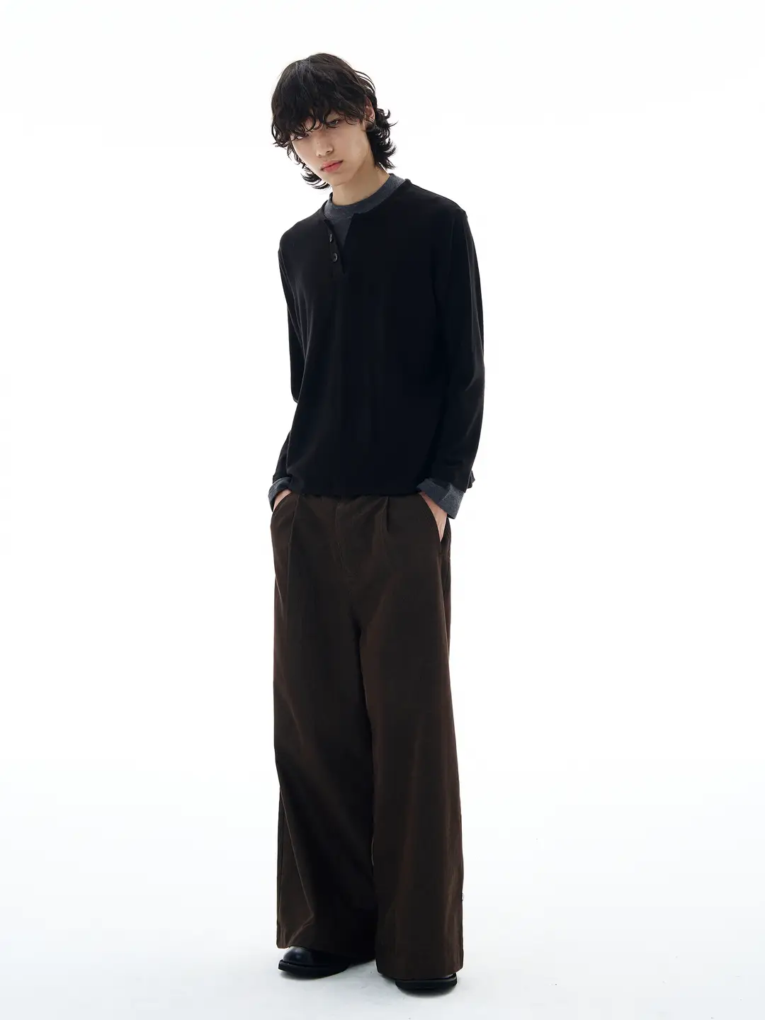 Tailang's Shop American-Style Lazy and Relaxed Knitwear for Men, High-End Fake Two-Piece Henry Collar Base Shirt, Trendy for Couples