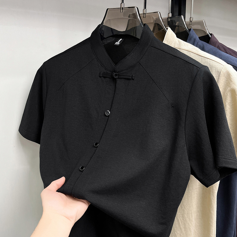 Linen Cotton Casual Style 2026 Summer New Cardigan Versatile Short-Sleeved Shirt Men's Middle-Aged Short-Sleeved Top