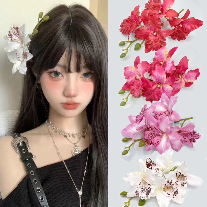 Atmosphere Sense Simulation Cymbidium Hairpin Women's High-end Sense Phalaenopsis Hair Accessories Clip Internet Celebrity Travel Photo Hairpin Headwear