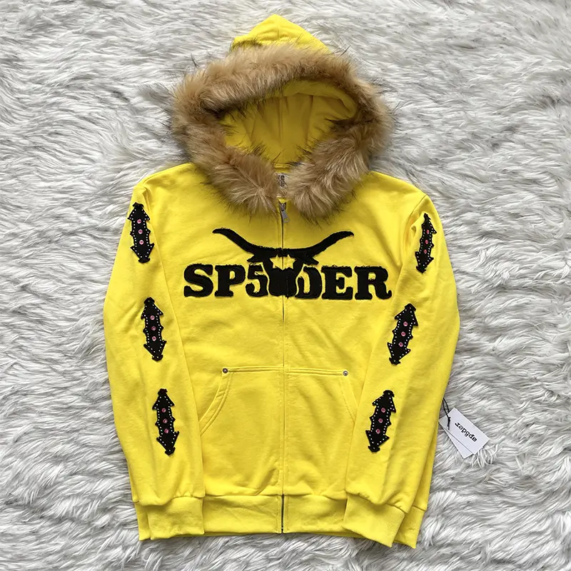Sp5Der 555555 Hoodies Zipper Cardigan Embroidered Unisex Hooded Sweatshirt
