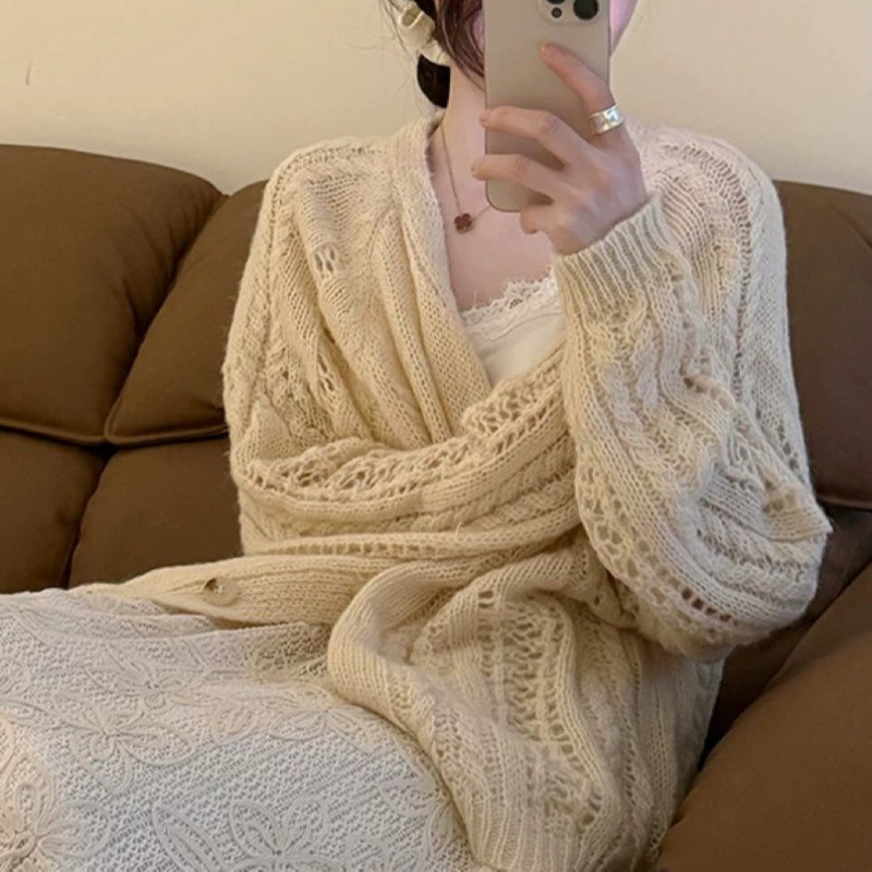 "3.19/Spring New Collection" Xuan Xiao Jie Mohair Age-Reducing Hollow Knit Cardigan for Women