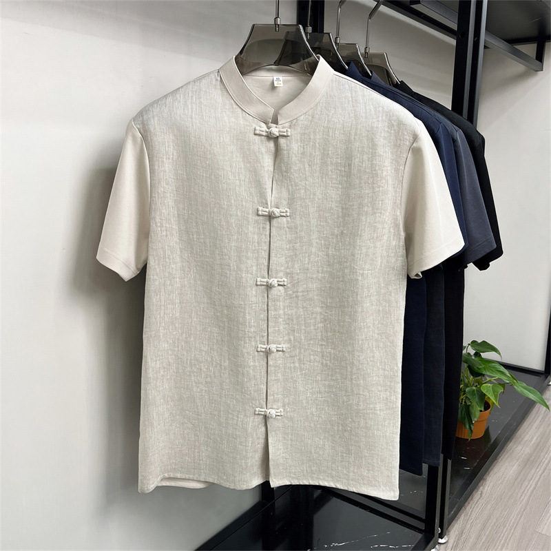 Summer New Men's Solid Color Short-Sleeved Cardigan Business Casual Non-Iron Drapey Lapel Versatile Commuter Shirt