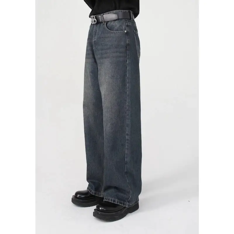 Vintage Black Straight Washed Jeans Loose Trend Trousers