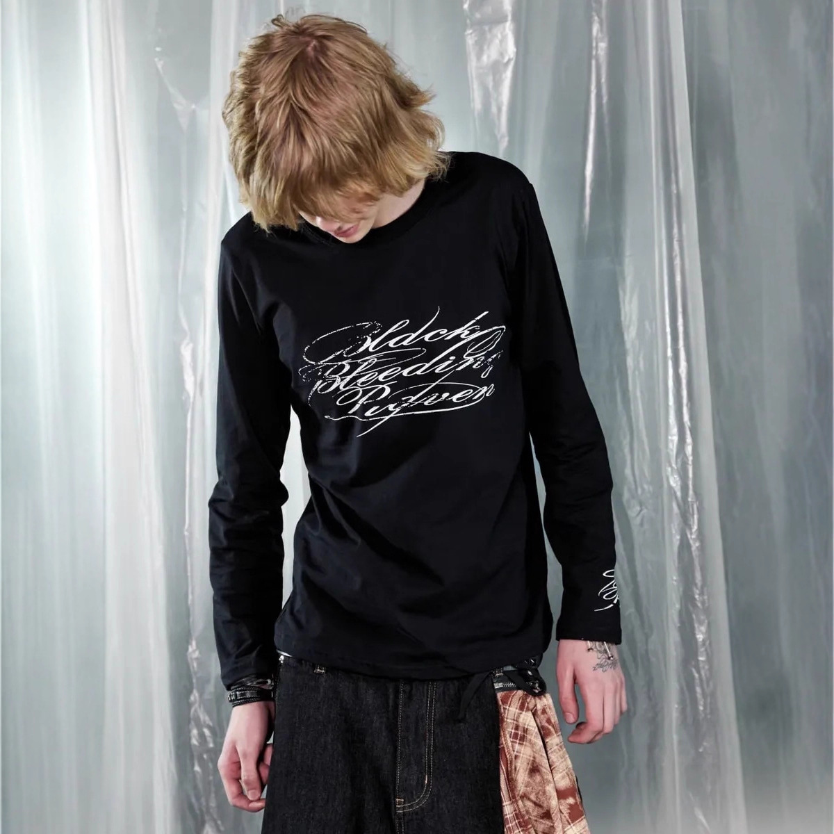 Skims Long-Sleeve American-Style T-Shirt, European and American Cross-Border Retro Y2K Printed Top, High Street Gothic