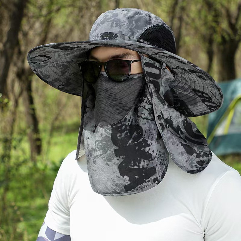 Men's Camouflage Sun Hat Face-Covering Neck-Protecting Sun Hat Mountaineering Fishing Tea-Picking Hat Cross-Border Summer Outdoor Sun Hat