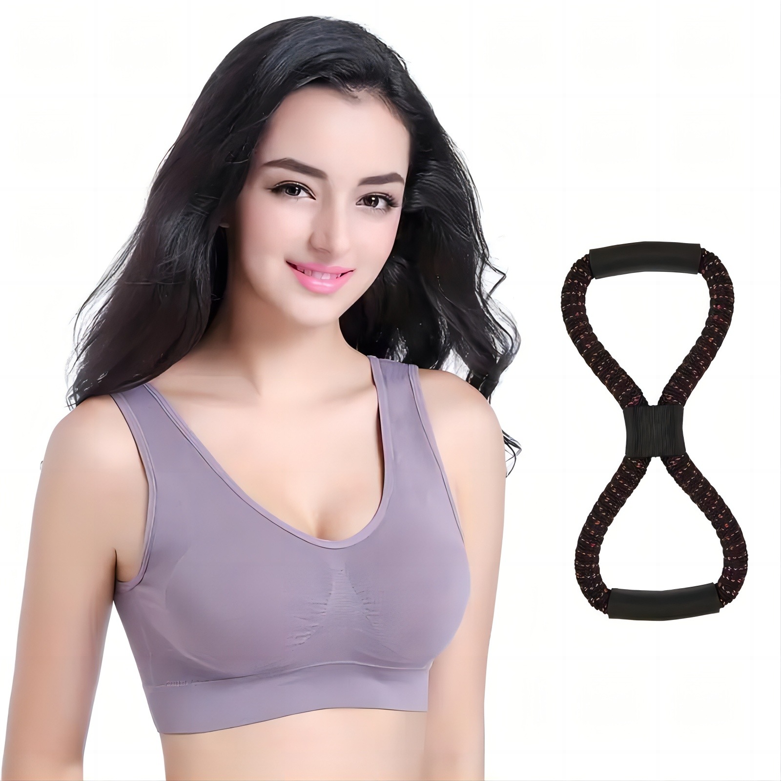 In stock open back chest expansion yoga fitness elastic band tension rope fitness equipment 8-word tension rope eight-word tension device