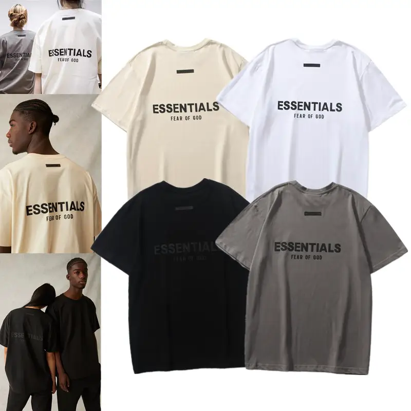 Essentials American High Street Trendy Summer Couple Ins-Style Three-Dimensional Silicone Letter Short-Sleeve T-Shirt Trendy Fog