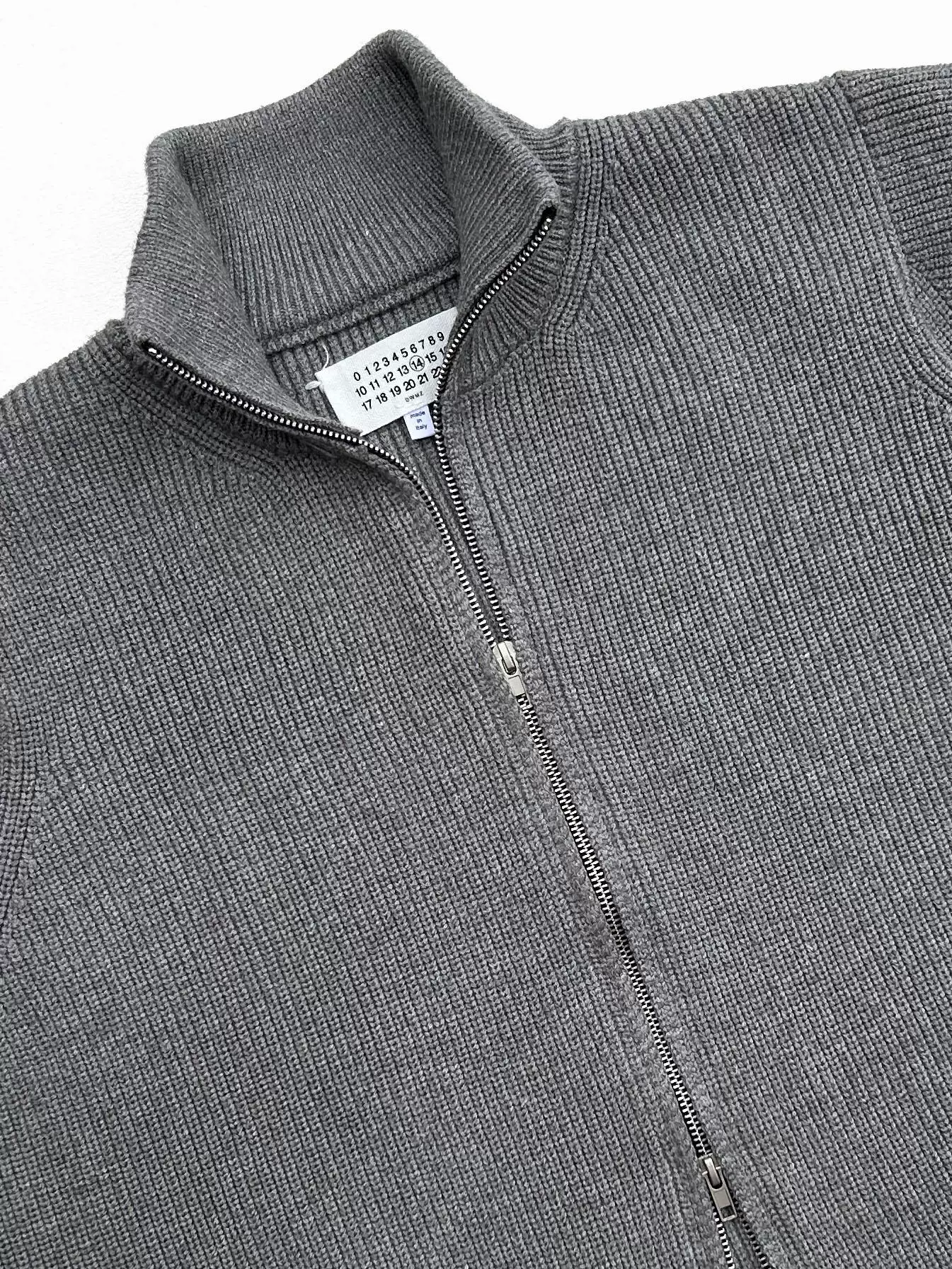 Four-Corner Line Double Zipper Medium Gray Turtleneck Sweater Wool Blend Coat Loose Knit Top Unisex