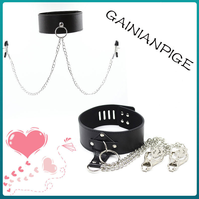 Wholesale Adult Sex Products Gravity Nipple Clamps Neck Collar Sm Maid Training Neck Collar Chain Restraint Bondage Props