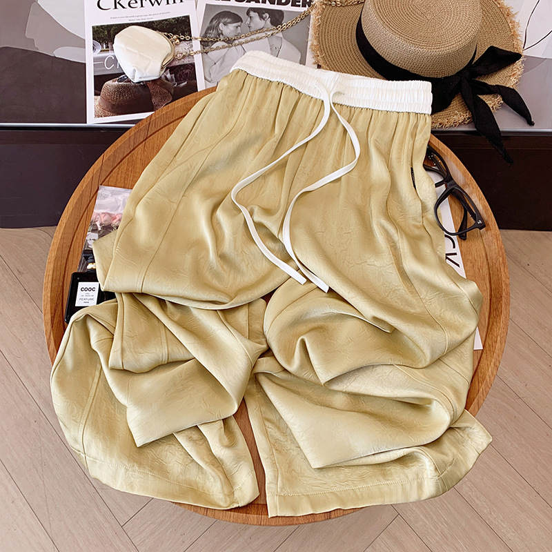 Ice Silk Satin Wide-Leg Pants for Women, Summer Thin Style 2025 New Trendy Loose Drape Acetate Straight Pants