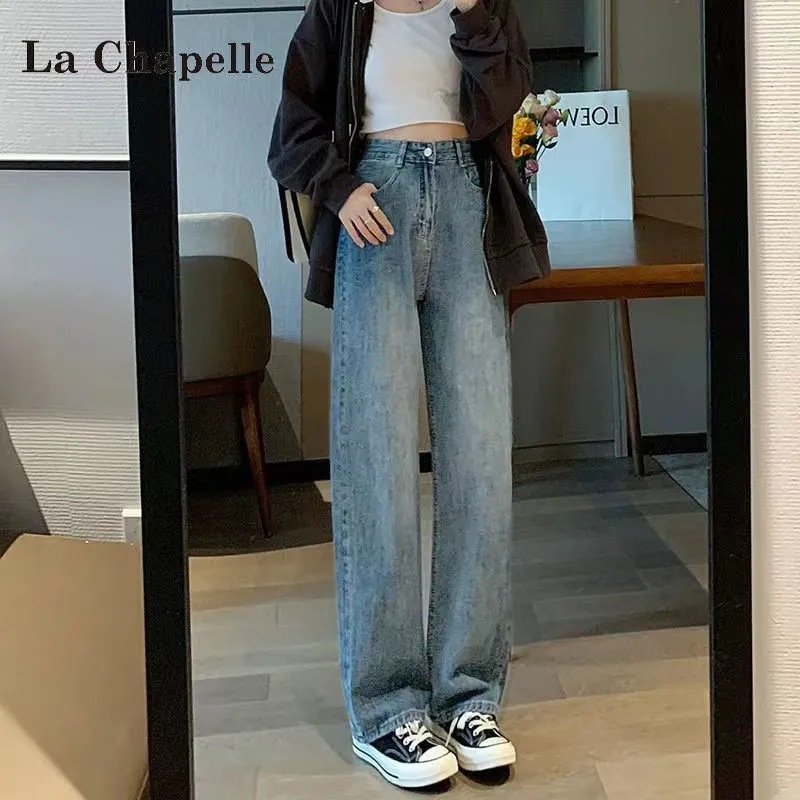 Factory high quality High-end High-waist Wide-leg Jeans Women's All-match Slimming Loose Retro Pants Hong Kong-style High-end Jeans