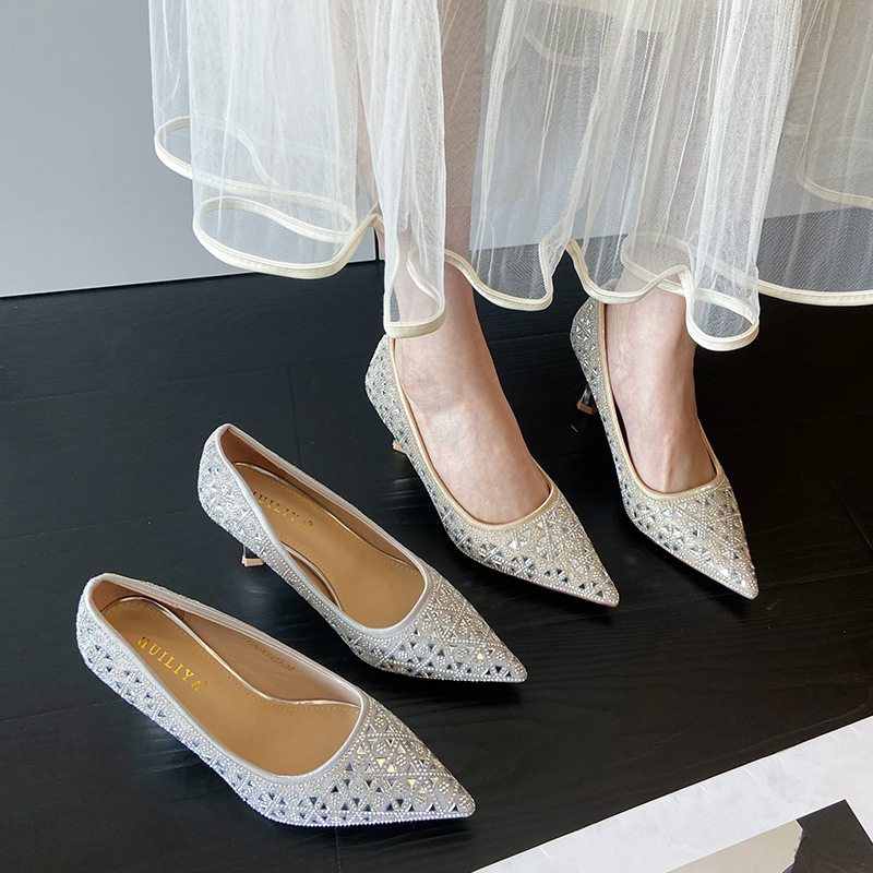 Hui Liya B835-Es203 Popular Live-Stream Gold Sparkling Rhinestone Single Shoes for Women, Summer 2025 New Model, Fully Rhinestone High Heels