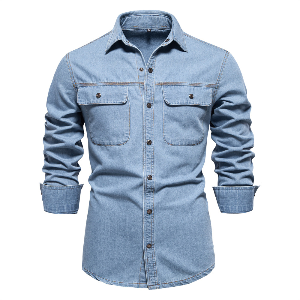 2024 autumn new foreign trade high quality men's washed Denim shirt men's casual cotton long sleeve shirt