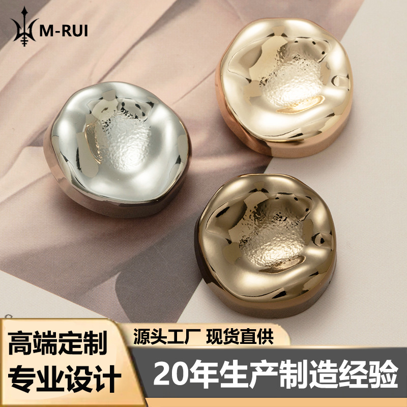High-End Simple British Style Irregular Round Pit Suit Coat Sweater Jacket Special-Shaped Metal Buttons