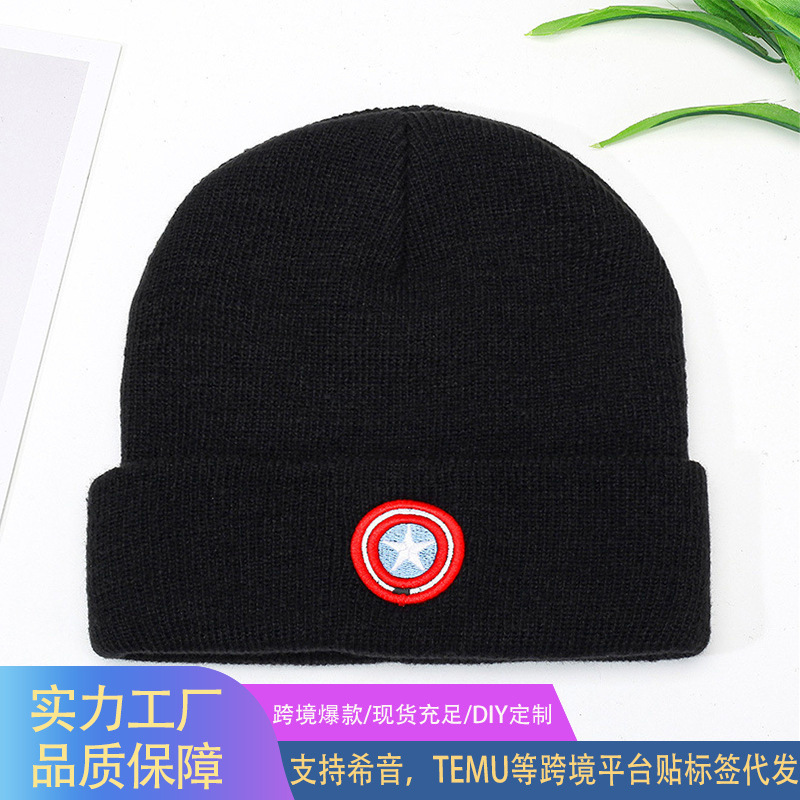 Student Cartoon Anime Spider-Man Thanos Captain America Superman Embroidered Knitted Hat Warm Beanie