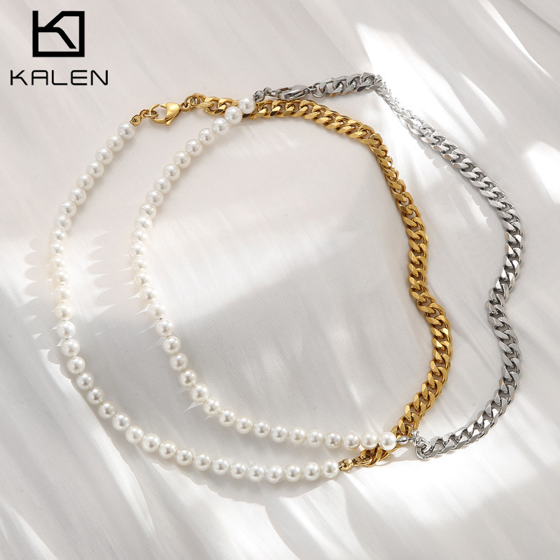 Cassia New Spliced Pearl Necklace Clavicle Chain Bracelet Chain Women's Titanium Steel Niche Design Two-Piece Set of Jewelry