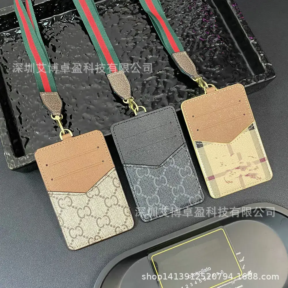European and American Big-Name Hanging Neck Card Holder Work Card Holder Card Holder Long Lanyard Ins Style Export Card Holder Bank Card Holder