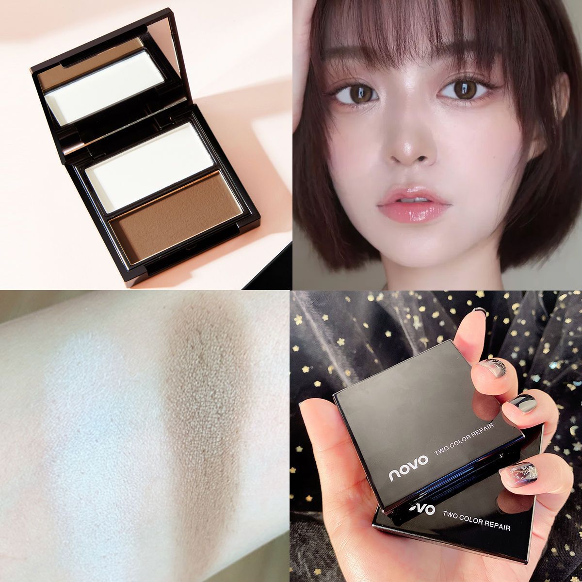 Novo Two-Color Contouring Palette High-Gloss Powder Shadow Powder Nose Shadow Silhouette Waterproof High-Gloss Student Girl Ins Affordable Super Hot