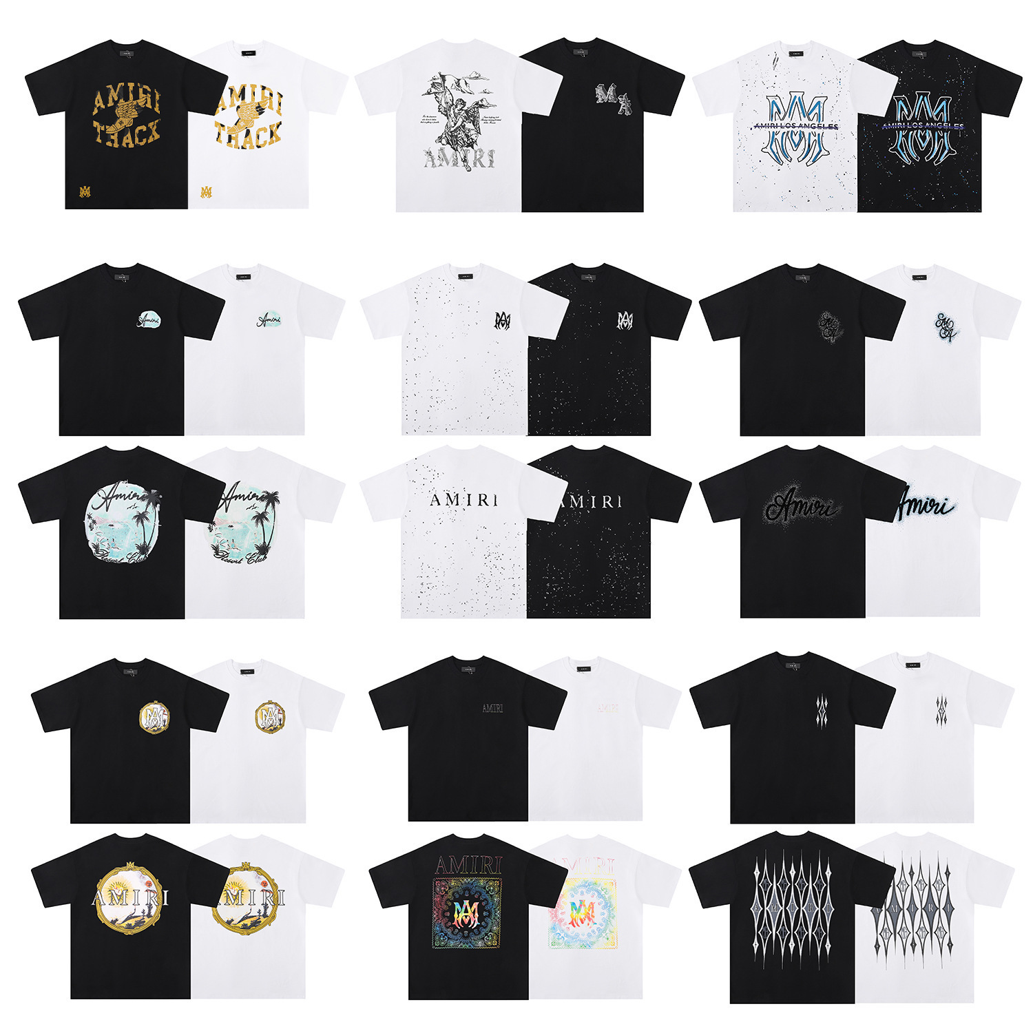 Cross-Border Wholesale Am Peace Dove Flow Paint Graffiti Letter Tshirt Starry Sky Classic Logo Short-Sleeved Couple T-Shirt Iri