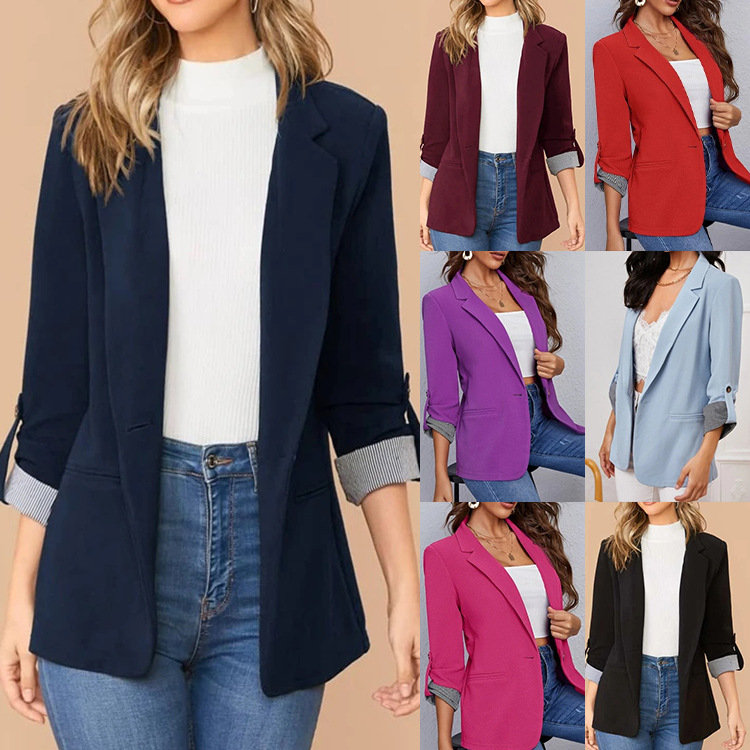 2024 Cross-Border Independent Station Amazon European and American Autumn and Winter Fashion Patchwork Lapel Slim Cardigan Temperament Blazer
